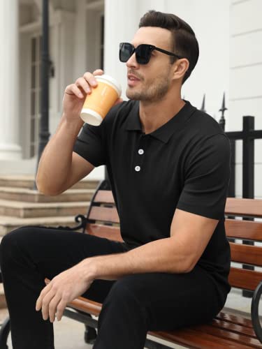 Syktkmx Mens Golf Polo Shirts Short Sleeve Casual Banded Bottom Stretch Classic Fit Solid Knit T-Shirts4