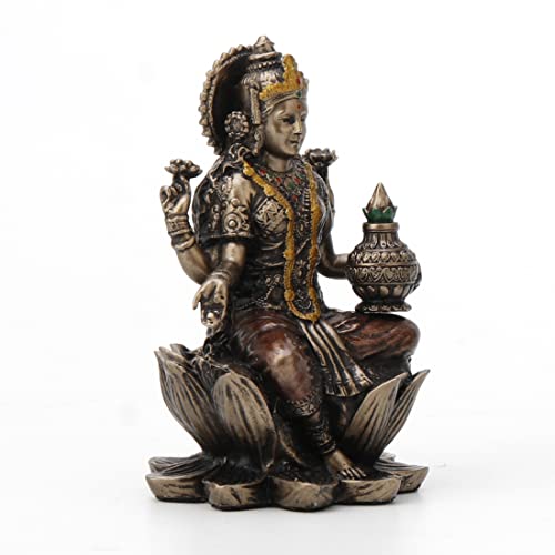 Estatua Lakshmi en loto acabado bronce pintado 3 3/8" miniatura 3