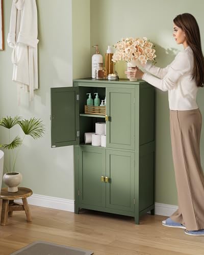 Image of VASAGLE Floor Storage Cabinet, Freestanding Unit, 4 Doors | Adjustable Shelves, 11.8 x 23.6 x 43.3 Inches, for Entryway, Bathroom, Forest Green, UBBC552C01