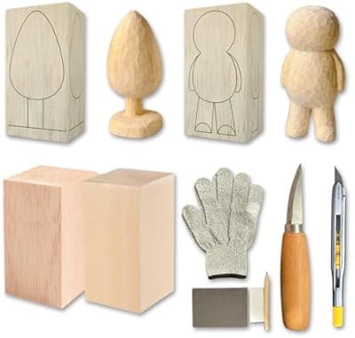 msamiagfn Wood Carving Kit for Beginners – Wood Whittling Kit with 2 Knives, 4 Blocks, Tools & Accessories, Balsawood and Basswood, Video Tutorials Included, Perfect for Adults an…