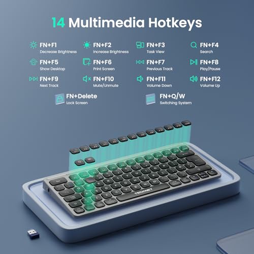 TECKNET Bluetooth Wireless Keyboard - Small Compact Rechargeable 2.4GHz USB Keyboard with 500mAh Battery Capacity for 3 Devices, Widely Compatible with Laptop, PC, UK Layout, Grey - Image 6