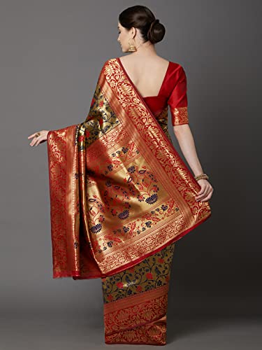 Image of AKHILAM Women's Kanjivaram banarasi silk Woven Design Saree With Unstitched Blouse Piece Saree With Un-Stiched Blouse