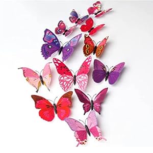 JAAMSO ROYALS Pink 3D Magnet Butterefly PVC Vinyl Self Adhesive Peel and Stick, Room Decor, Bed Room Decor, Hall Decor, Kids Room Decor, Wall Decor, Home Décor Wall Sticker (Set of 12)
