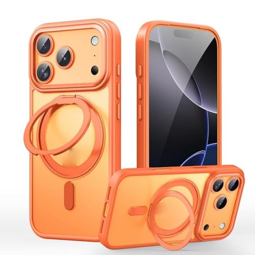 Coque iPhone 17 magnétique orange mate anti-chute avec anneau de rotation à 360 degrés