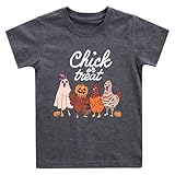 Boys Girls Halloween Shirt Chick Or Treat Halloween Chicken Ghost Farm Animal Tee Tops Clothes 7 Years