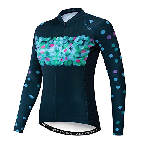 Cycling Jersey Women's Long Sleeve Bike Jacket Biking Shirt Bicycle Clothing Flower M Dark Blue