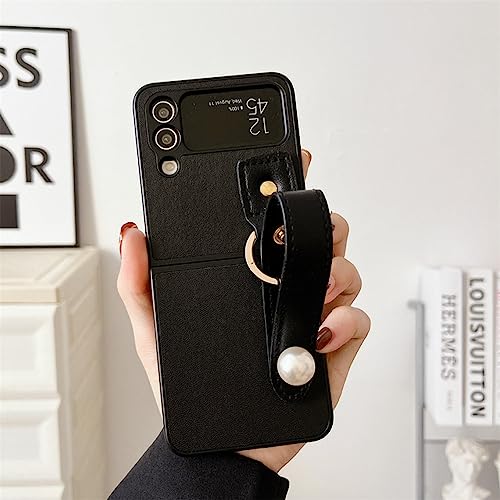 Housse en cuir pour Galaxy Z Flip 4 finition premium noire et perles