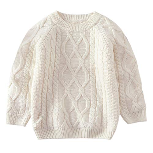 Baby Boys Girls Cable Knit Pullover Sweater Fleece Lined Vintage Warm Sweatshirt White