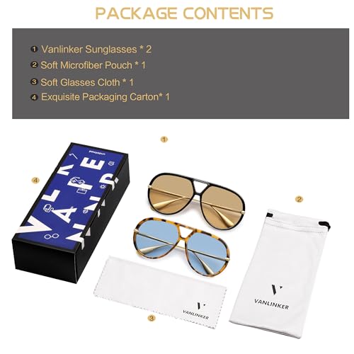 Image of VANLINKER Oversized Trendy Polarized Aviator Sunglasses for Women Men Retro Round Sunglasses Vintage Shield Shades VL9798