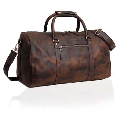 Leather Duffel Bags for Men, Carry On Garment Bag, Travel Leather Duffel Bag Weekender Brown (20" Large) Cover