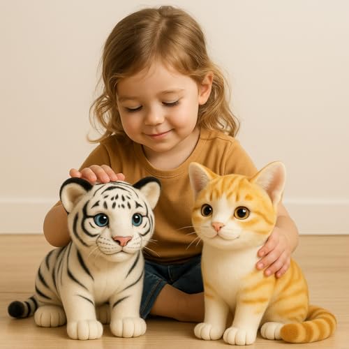 Image of Combo Pack ? 25cm White Tiger & 30cm Orange Cat Plush Toys | 2 Soft Stuffed Animals for Kids | Cute Jungle & Pet Plushies for Boys & Girls (Pack of 2)