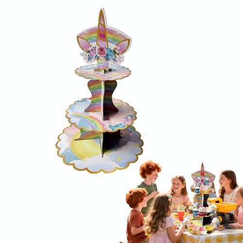 3 Tier Unicorn Cupcake Stand,Cupcake Stand Cardboard – Easy to Assemble& Reusable(4Unicorn)
