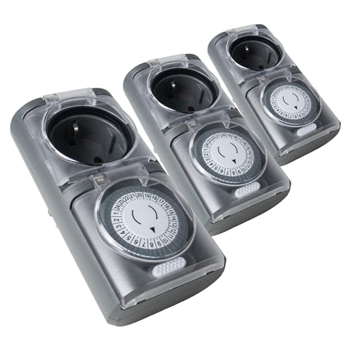 4smile Zeitschaltuhr Aussenbereich 3er Set IP44 – Für draußen gemacht. Für Sicherheit entwickelt. – Timer Steckdose Outdoor & Zeitschalter analog außen für zuverlässige Außeninstallationen