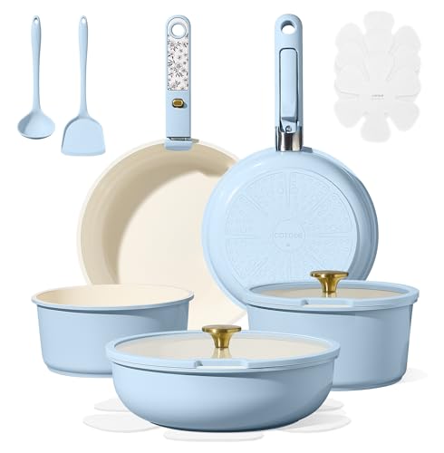 Image of CAROTE 15Pcs Ceramic Cookware Set, Pots and Pans Set Non Stick, Kitchen Cooking Set with Detachable Handle, Non Toxic Induction Cookware, Dishwasher/Oven Safe