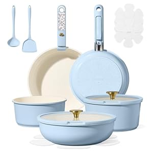 CAROTE 15Pcs Ceramic Cookware Set, Pots and Pans Set Non Stick, Kitchen Cooking Set with Detachable Handle, Non Toxic Induction Cookware, Dishwasher/Oven Safe