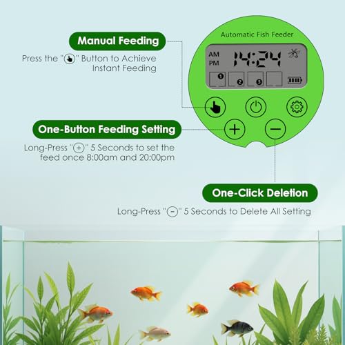 Miniatura 6 de Podazz Alimentador Automático De Peces Para Acuario Con Temporizador, Pantalla Lcd, Dispensador De Peces Ajustable De Gran Capacidad, Alimentador Operado Para Dorados, Tortuga Para Vacaciones