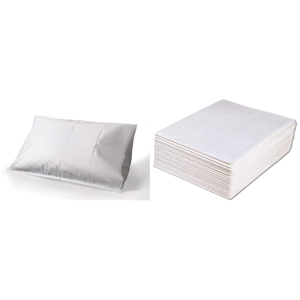 TIDI Single-Use Pillow Cases (Pack of 100) and Avalon Papers Medical Patient Drape Sheets (Pack of 100)