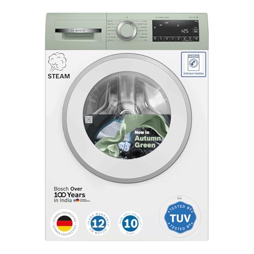Bosch 10 kg, 5-Star, AI Active Water+, Anti Stain, Iron Steam Assist, Anti Tangle, Fully-Automatic Front Loading Washing Machine (WGA254ZJIN, Reload Function, In-Built Heater, Autumn Green)