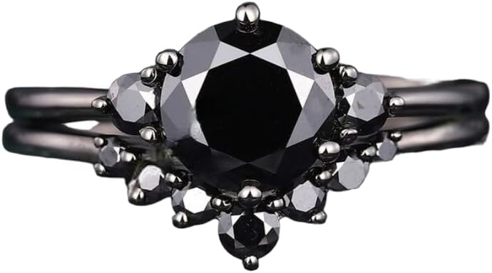 Ssjewel Full Black Diamond Black Bridal Engagement Rings Set For Women 2 Ct Black Wedding Ring Set 14K Black Rhodium 925 Sterling Silver Handmade With Love Black lover Promise Ring Set Gift For Her
