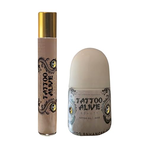 Tattoo Alive Roll On Bundle | Small + Wide | Natural Cosmetic Tattoo Enhancer Oil | Non Greasy, Fragrance Free | Hydrates, Protects & Revives Color for Lips, Brows & Scalp | Tattoo Care & Beauty