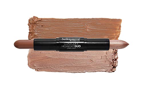 Bellapierre Contour And Highlight Duo | Portable Contour And Highlight Stick For A Shimmering Sculpted Look | Lightweight Non-Toxic And Paraben Free Formula | 0.3 Oz - (Dark/Deep) #TOP2