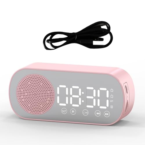 Giwnhvx Altavoz Bluetooth inalámbrico con doble alarma, compatible con tarjeta TF, alarma digital para oficina en casa, color rosa