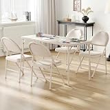 Garvee Klapptisch und 4 Stühle Set, 5-teilig Gartenmöbel Set mit Weiches PU-Leder, Klappbar Esstisch Set für Camping Balkon Garten, Platzsparendes Terrassenmöbel Beige, Belastbar bis 158kg