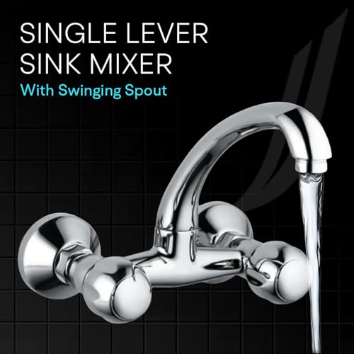 Image of Jaquar Wall Mounted Sink Mixer with Swinging Spout, Connecting Legs & Wall Flanges, Stylish & Durable Faucet for Kitchen & Bathroom, Sliver, Chrome Finish