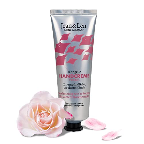 Jean & Len Crema de manos rosa para el cuidado de manos para manos secas, la fórmula de cuidado vegana mima tus manos, 75 ml Cover