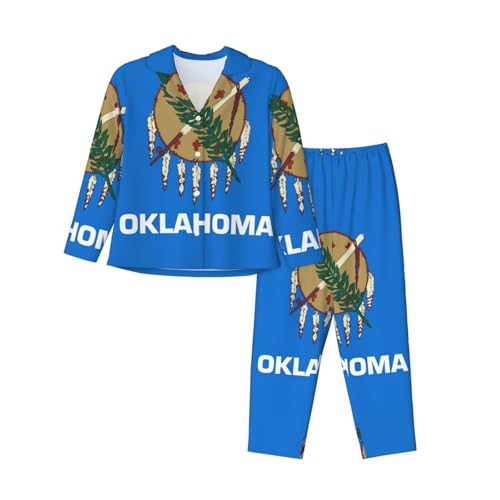 Pyjama imprimé drapeau Oklahoma femme ensemble de nuit manches longues pantalon long EdWal