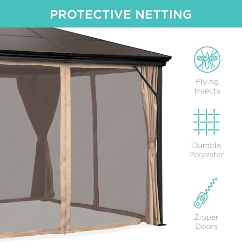 Best Choice Products 10x10ft Hardtop Gazebo, Outdoor Aluminum Canopy for Backyard, Patio, Garden w/Side Curtains, Mosquito Netting, Zippered Door - Image 5