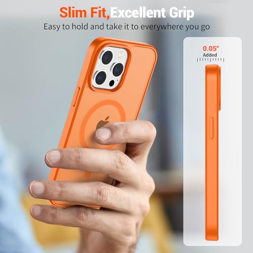 Image of SUPFINE Magnetic for iPhone 14 Pro Max Case with Screen Protector (Compatible with MagSafe) (Military Grade Drop Protection) Translucent Matte Shockproof Phone Cover,Starry Orange