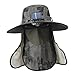 UxicRuya Outdoor Solar Fan Hat Wide Brim Sun Protection Rechargeable Fishing Hat with Face Neck Cover Flap for Camping, Beach, Travel, Dark Green