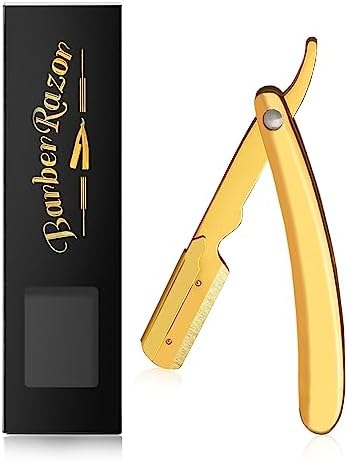 Professional Barber Straight Edge Razor, Folding Men's Manual Razor for Barbershop Salons Close Shaving Beard Mustache Shaving Grooming (Gold)