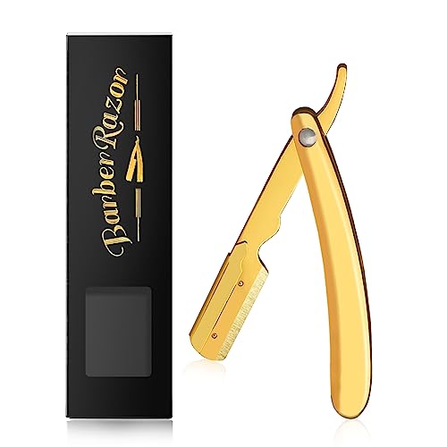Professional Barber Straight Edge Razor, Folding Men's Manual Razor For Barbershop Salons Close Shaving Beard Mustache Shaving Grooming (Gold) #TOP2