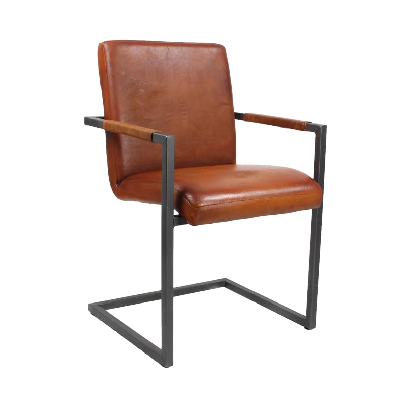 Leder Stuhl mit Armlehne - Echtleder, Handarbeit, Büffelleder Freischwinger - Esszimmerstuhl (Blanko, Cognac)