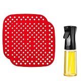 Accesorios Freidora Sin Aceite - Alfombrilla Air Fryer + Spray de Aceite - Rejilla Silicona Freidora de Aire - Cesta Cuadrada - Para Airfryer Cosori Xiaomi Cecotec - 21 cm (2 unidades ROJO)