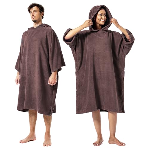 Winthome Poncho Surf Anti-Frío, Microfibra Ayuda de Cambio de Playa, Bata de Baño con Bolsillo y Capucha, Manta poncho para Hombre Mujer, Natación Surf Playas Duchas, Viajes (Rojo parduzco, M)