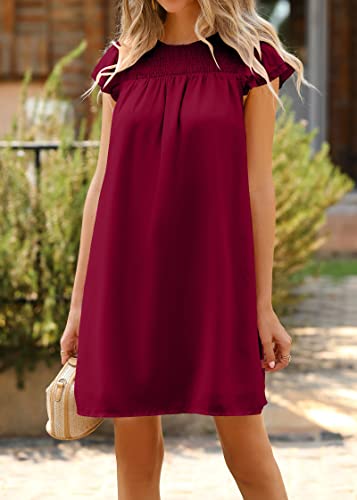 Image of KIRUNDO Wedding Guest Shift Dresses for Women Short Spring Summer Ruffle Cap Sleeve Chiffon Babydoll Flowy Mini Sundress