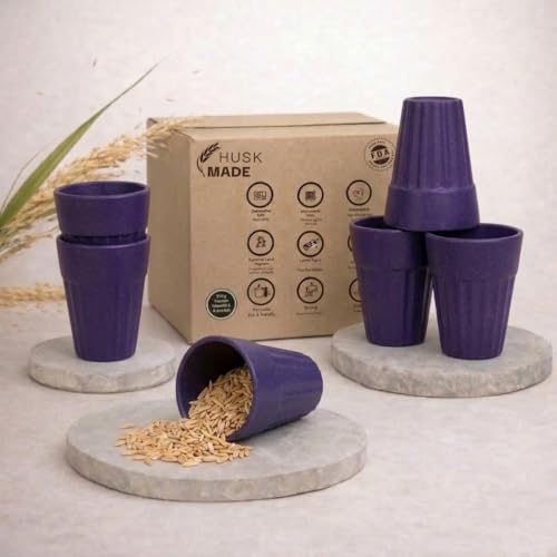 Image of Eco-Friendly Tea Cup Set of 6 | Kulhad Style Coffee & Tea Mugs | 140 ml Unbreakable, Stain-Free, Heat Resistant, Reusable, Microwave Safe | Rice Husk & Bamboo Fibre | Purple