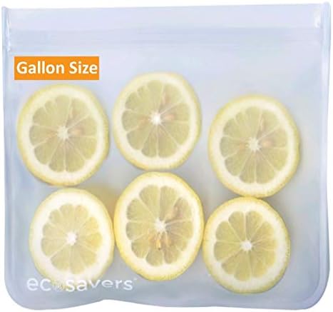 EcoSaversReusable Food Bag, Large, FDA-Food Grade PEVA, Gallon Storage Size, 5-Pack, Clear