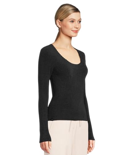 Barefoot Dreams Women's CozyChic Ultra Lite Ribbed Scallop Scoop Neck2
