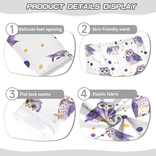 Purple Owls Girls Leggings Ultra Soft Compression Yoga Gym Pants for Kids 4-10T3