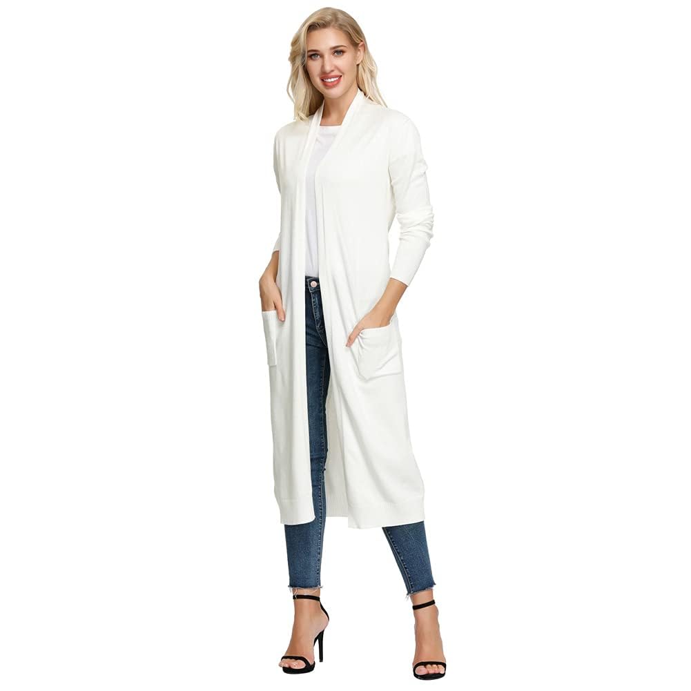 GRACE KARIN Damen Strickjacke Lang Langarm Casual Cardigan Open Front | Langarm,Offene Vorderseite,Zwei aufgesetzte Taschen vorne,Hochelastisch,Weiches und bequemes Strickmaterial