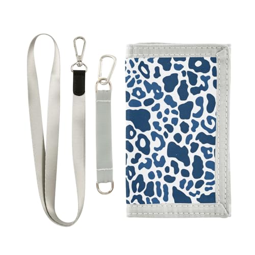 zyrtty Kids Wallets for Boys Girls Ages 4-18 Trifold, Leopard Print Navy White Wallet with Zippered Coin Pocket and Card Holders, Novelty Wallet for Childrens Birthday Gifts