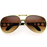 zeroUV Large King Of Rock & Roll Aviator Sunglasses 63mm (Gold/Amber)