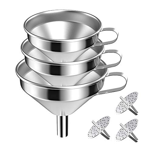 Large Stainless Steel Funnels for Kitchen,with 3 Pack Removable Strainer/Filter for Essential/Cooking Oils&Transferring