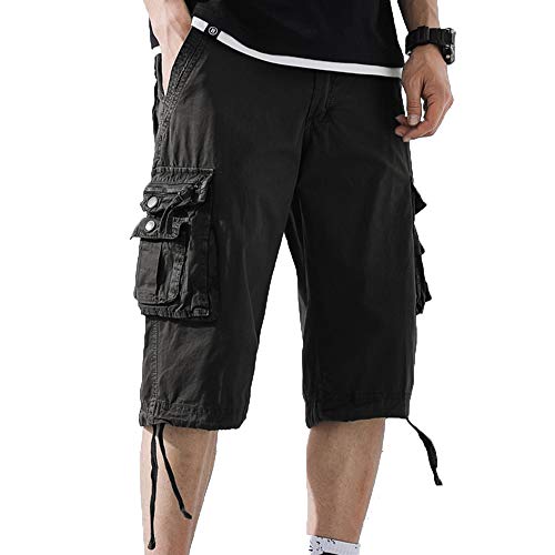 Osmzcp Men's Cargo Shorts Camo Shorts Loose Multi-Pocket Outdoor Cotton Cargo Shorts Black 32