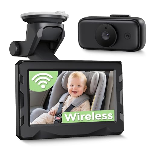 Wireless Car Camera for Baby - 40 Hours Rechargeable Battery with Auto Sleep & 940nm Night Vision 4.3 HD 1080P Video Car Baby Monitor 360 Rotatable Rear Facing Back Seat Camera Newborn Essential