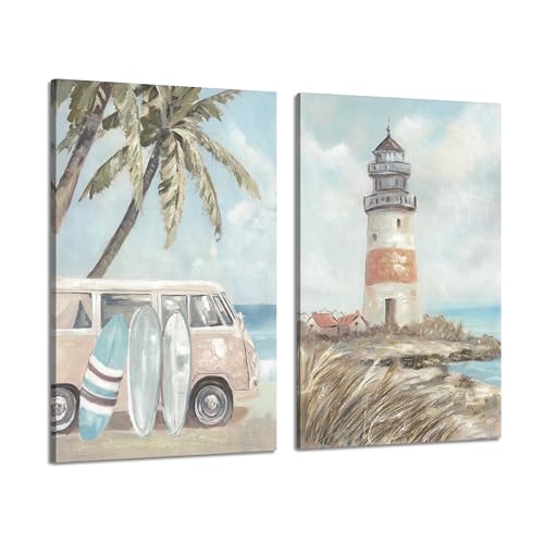 ARTISTIC PATH Beach Coastal Lighthouse Canvas Wall Art 16"x24"x2 PCS